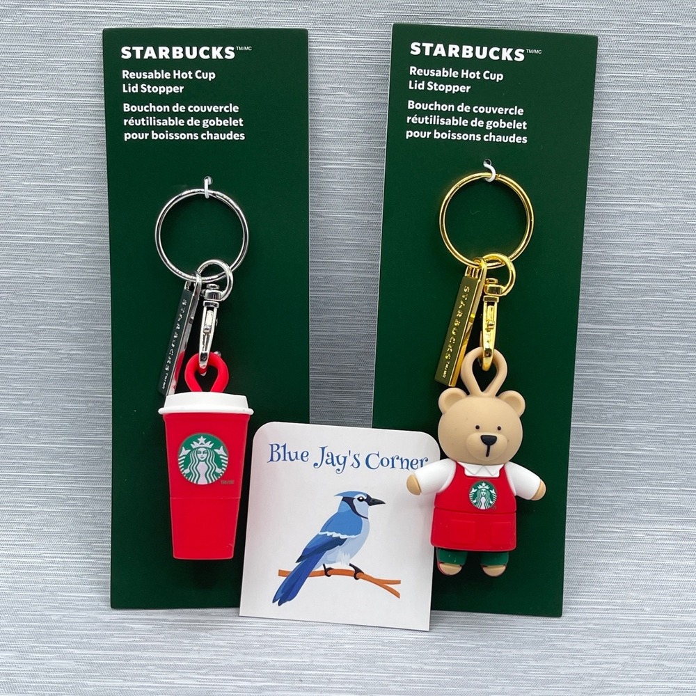 Starbucks Stopper Keychain for Reusable Cup Bearista Red Christmas 2025 Set of 2